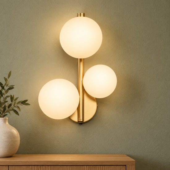 Applique da parete per soggiorno contemporanea sferica opale e oro vetro 23cm