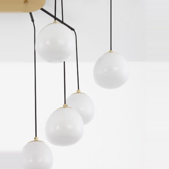 Lampadario moderno per soggiorno oro nero e opale a sospensione 9 luci