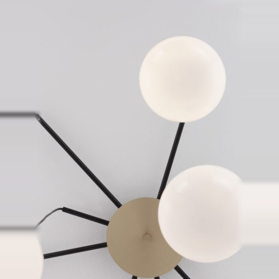 Lampadario moderno per soggiorno oro nero e opale a sospensione 9 luci