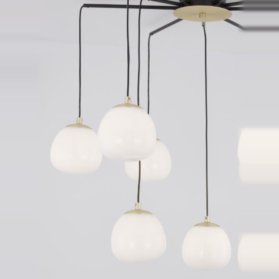 Lampadario moderno per soggiorno oro nero e opale a sospensione 9 luci