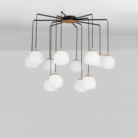 Lampadario moderno per soggiorno oro nero e opale a sospensione 12 luci