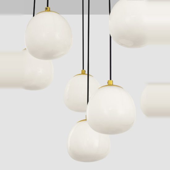 Lampadario moderno per soggiorno oro nero e opale a sospensione 12 luci