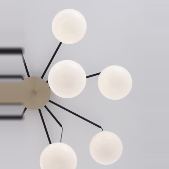 Lampadario moderno per soggiorno oro nero e opale a sospensione 12 luci