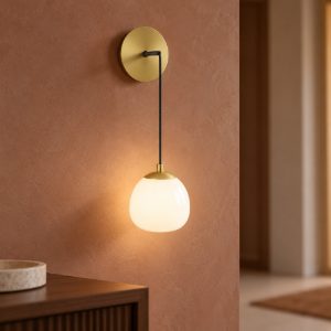 Applique moderna per soggiorno oro nero e opale vetro da parete 13cm