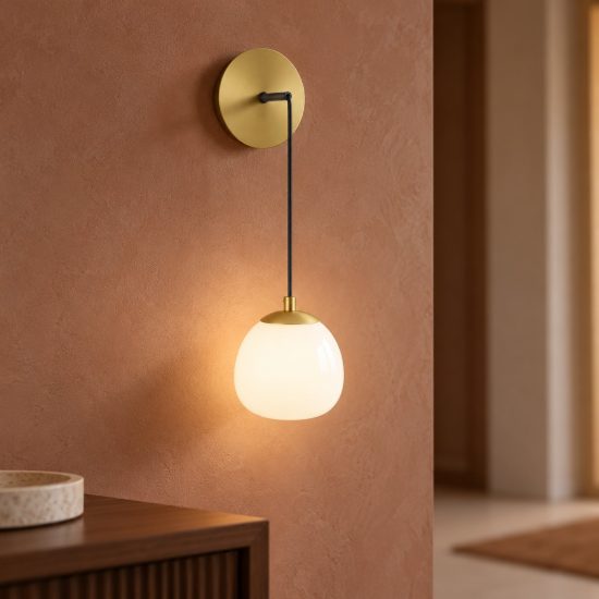 Applique moderna per soggiorno oro nero e opale vetro da parete 13cm