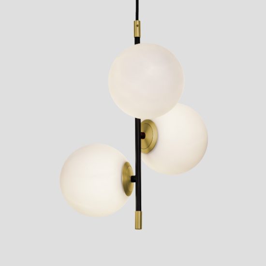 Lampadario per camera da letto nero oro e opale a sospensione 3 luci