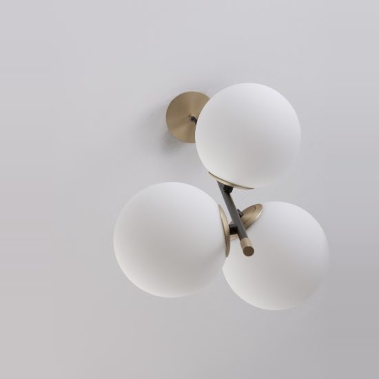 Lampadario per camera da letto nero oro e opale a sospensione 3 luci