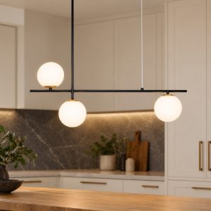Lampadario per cucina moderno nero oro e opale a sospensione 3 luci