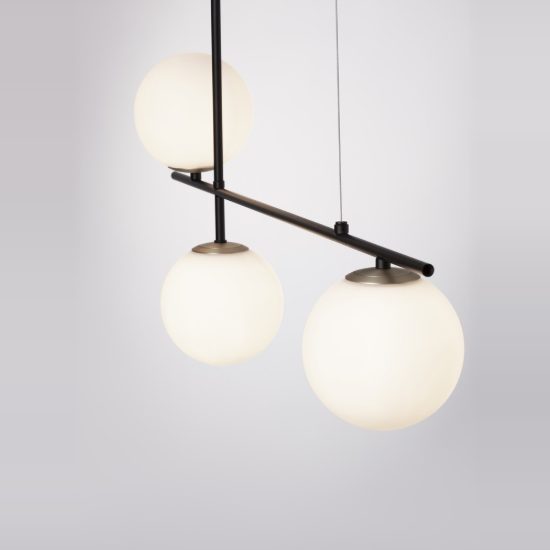 Lampadario per cucina moderno nero oro e opale a sospensione 3 luci