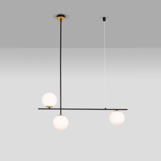 Lampadario per cucina moderno nero oro e opale a sospensione 3 luci