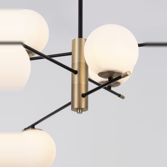 Lampadario per soggiorno contemporaneo nero oro e opale a sospensione 6 luci