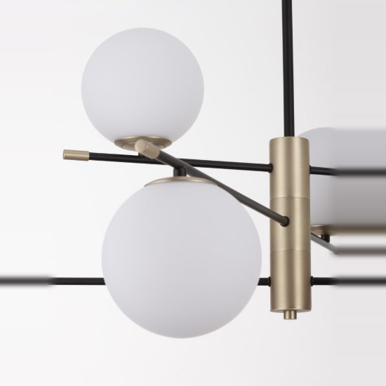 Lampadario per soggiorno contemporaneo nero oro e opale a sospensione 6 luci