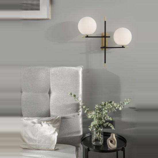 Applique 44cm da parete contemporanea sferica nero oro opale vetro per soggiorno