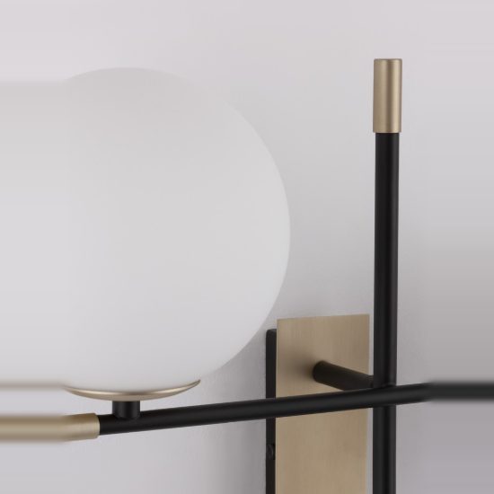Applique 44cm da parete contemporanea sferica nero oro opale vetro per soggiorno