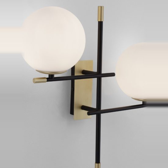 Applique 44cm da parete contemporanea sferica nero oro opale vetro per soggiorno