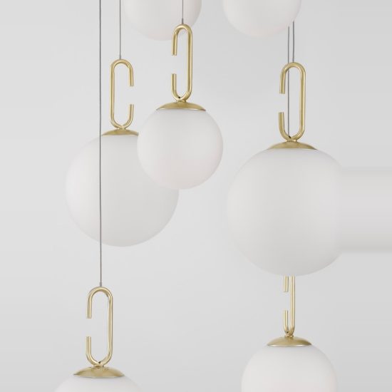 Lampadario opale e oro per soggiorno led 52w 3000k 7 luci dimmerabile