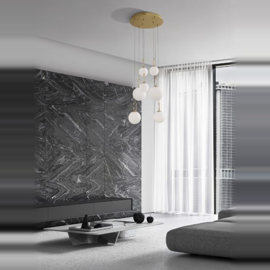 Lampadario opale e oro per soggiorno led 52w 3000k 7 luci dimmerabile