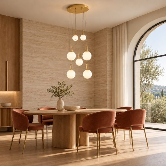 Lampadario opale e oro per soggiorno led 52w 3000k 7 luci dimmerabile