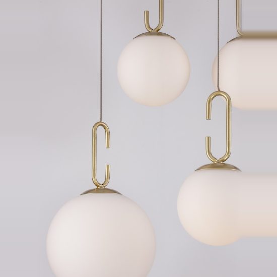 Lampadario opale e oro per soggiorno led 52w 3000k 7 luci dimmerabile