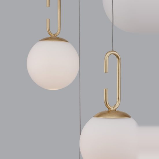 Lampadario a sospensione opale e oro per soggiorno led 30w 3000k 5 luci dimmerabile