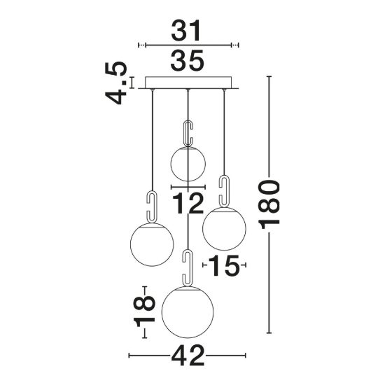 Lampadario a sospensione opale e oro per soggiorno led 30w 3000k 5 luci dimmerabile