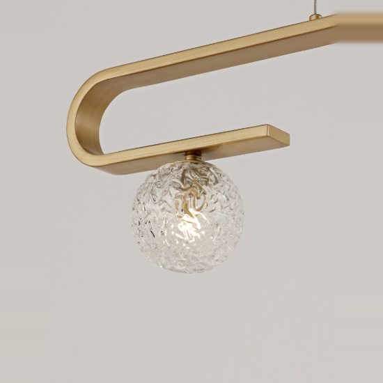 Lampadario 3 luci per cucina a sospensione lineare oro ottone vetro
