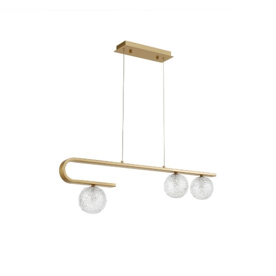 Lampadario 3 luci per cucina a sospensione lineare oro ottone vetro