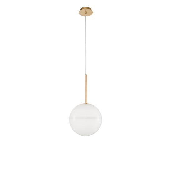 Lampada sfera boccia a sospensione bianco latte e oro ottone vetro