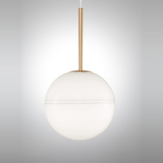 Lampada sfera boccia a sospensione bianco latte e oro ottone vetro