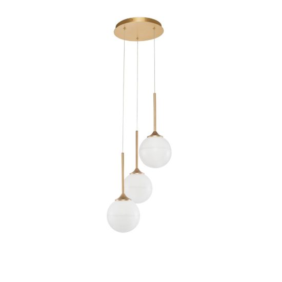 Lampadario a sospensione 3 luci per sala da pranzo bianco latte e oro ottone