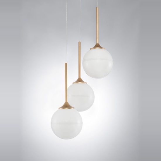 Lampadario a sospensione 3 luci per sala da pranzo bianco latte e oro ottone
