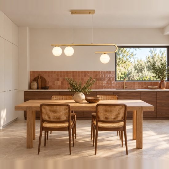 Lampadario a sospensione 3 luci per cucina bianco latte e oro ottone