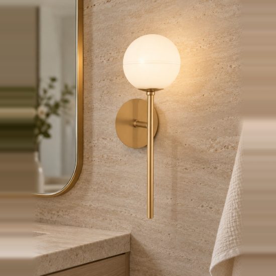 Applique 15cm moderna da parete bianco latte e oro ottone per soggiorno