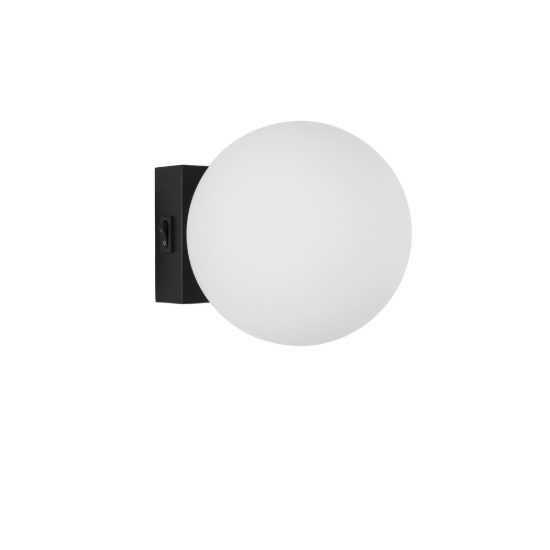 Applique per cucina moderna sferica opale e nero vetro led 6w 3200k