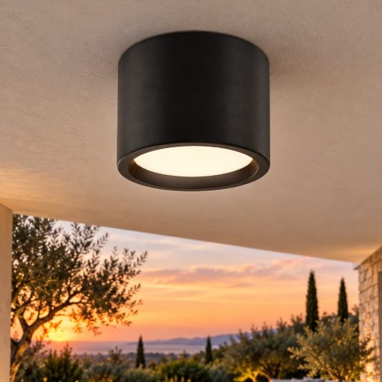 Hydra maytoni faretto moderno nero da esterno soffitto led 10w 3000k ip44