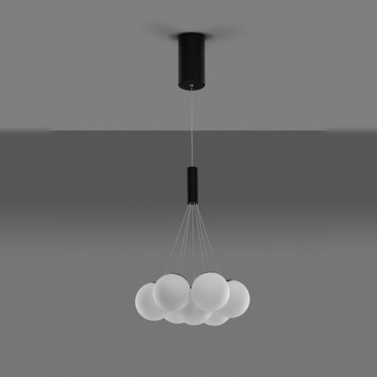 Lampadario a sospensione per soggiorno opale e nero led 49w 3000k 7 luci dimmerabile