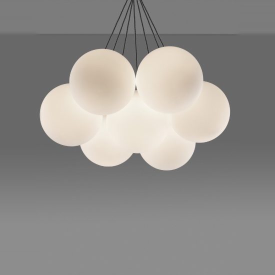 Lampadario a sospensione per soggiorno opale e nero led 49w 3000k 7 luci dimmerabile