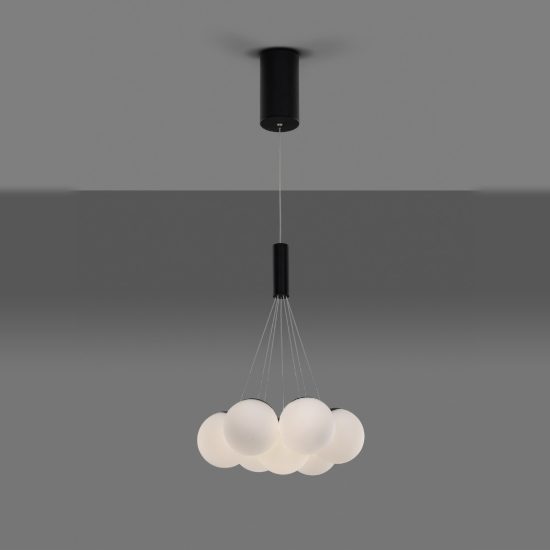 Lampadario a sospensione per soggiorno opale e nero led 49w 3000k 7 luci dimmerabile