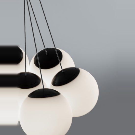 Lampadario a sospensione per soggiorno opale e nero led 49w 3000k 7 luci dimmerabile