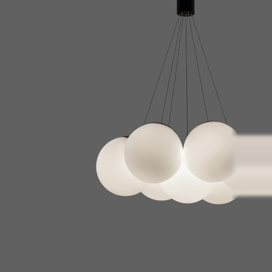 Lampadario a sospensione per soggiorno opale e nero led 49w 3000k 7 luci dimmerabile