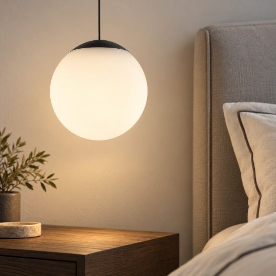 Lampada per camera da letto moderna a sospensione opale e nero led 8w 3000k