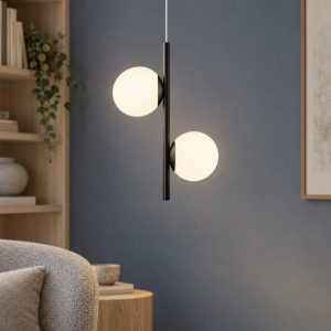 Lampadario a sospensione per cucina opale e nero led 16w 3000k 2 luci dimmerabile