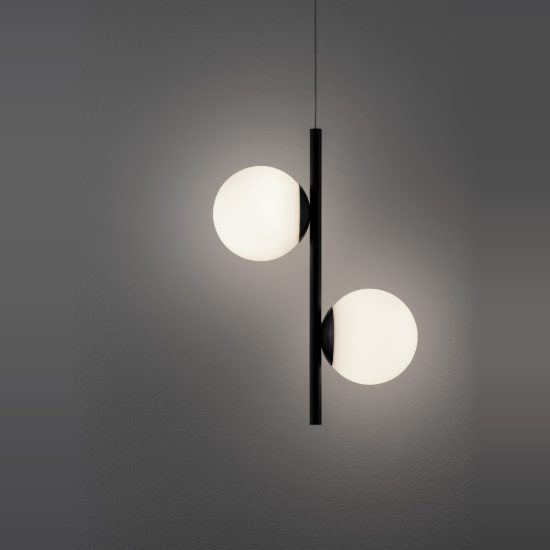 Lampadario a sospensione per cucina opale e nero led 16w 3000k 2 luci dimmerabile