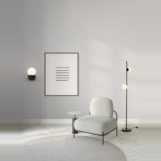 Applique moderna da parete per soggiorno opale e nero led 8w 3000k