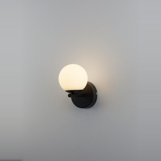 Applique moderna da parete per soggiorno opale e nero led 8w 3000k