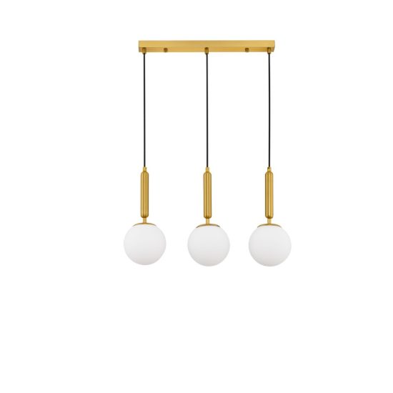 Lampadario a sospensione 3 luci per soggiorno moderno opale oro ottone