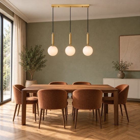 Lampadario a sospensione 3 luci per soggiorno moderno opale oro ottone
