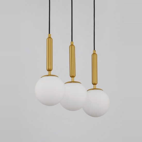 Lampadario a sospensione 3 luci per soggiorno moderno opale oro ottone