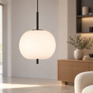 Lampadario per cucina moderno a sospensione globo opale e nero vetro