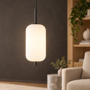 Lampada per cucina moderna a sospensione oliva opale e nero vetro